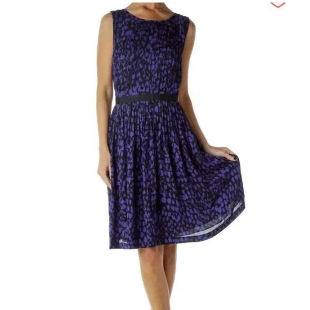 Loft Animal Print Sleeveless Pleated A-Line Midi Dress Purple Black NWT-10P